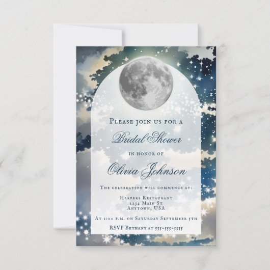 Lunar Night Sky Brautparty Einladung (Vorderseite)