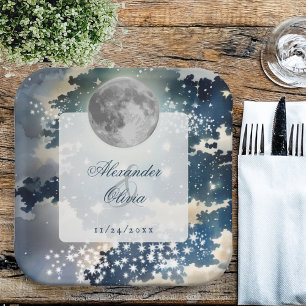 Lunar Night Sky Wedding Pappteller