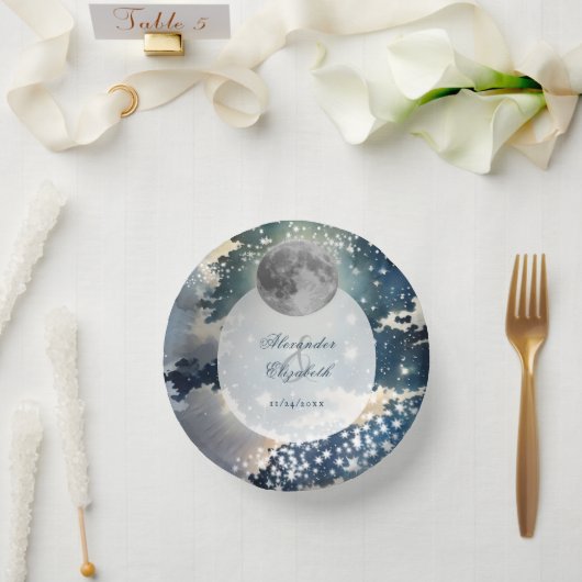Lunar Night Sky Wedding Pappteller (Hochzeit)