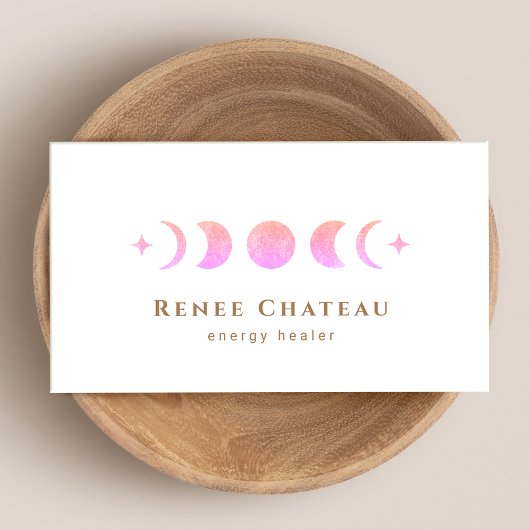 Lunar Pink Ombre Moon Phases Reiki Practitioner Visitenkarte