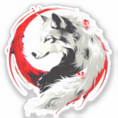 Lunar Red White Wolf Aufkleber (Vorderseite)