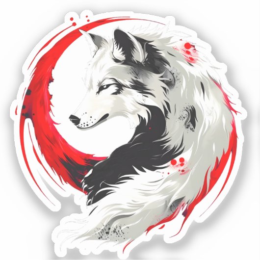 Lunar Red White Wolf Aufkleber (Vorderseite)