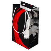 Lunar Red White Wolf Kleine Geschenktüte (Rückseite Schrägansicht)