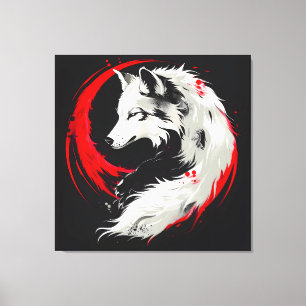 Lunar Red White Wolf Leinwanddruck