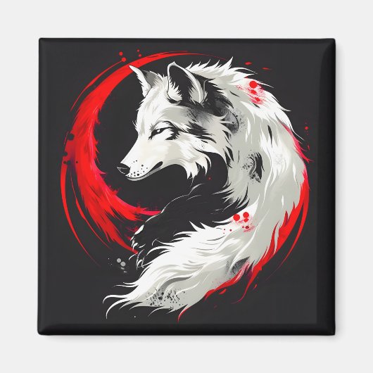 Lunar Red White Wolf Magnet (Vorne)