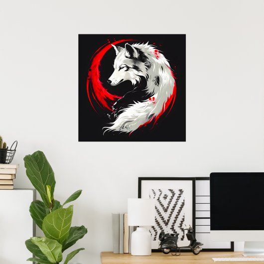 Lunar Red White Wolf Poster (Heimbüro)