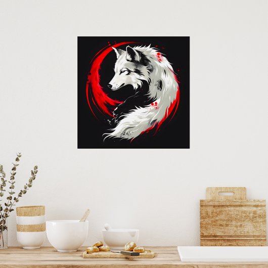 Lunar Red White Wolf Poster (Küche)
