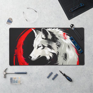 Lunar Red White Wolf Schreibtischunterlage