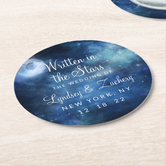 Lunar Sky Full Moon Celestial Galaxy Monogram Runder Pappuntersetzer (Angewinkelt)