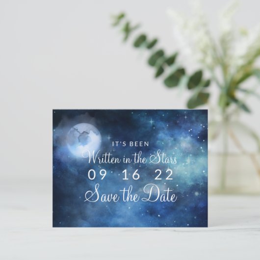 Lunar Sky Full Moon Celestial Galaxy Save the Date Ankündigungspostkarte (Stehend Vorderseite)
