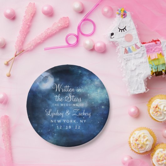 Lunar Sky Full Moon Celestial Galaxy Wedding Pappteller (Party)
