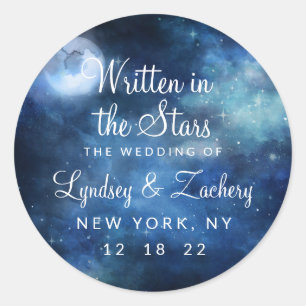 Lunar Sky Full Moon Celestial Monogram Wedding Runder Aufkleber