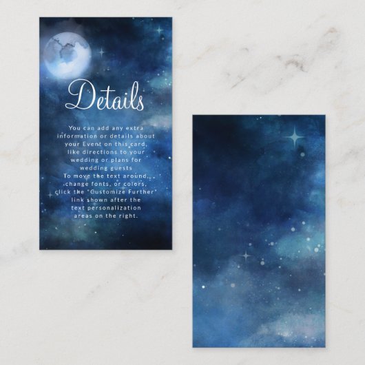 Lunar Sky Full Moon Celestial Star Wedding Details Begleitkarte (Vorne/Hinten)