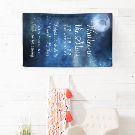 Lunar Sky Full Moon Celestial Star Wedding Willkom Banner (Insitu)