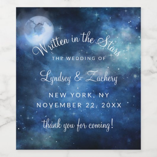 Lunar Sky Full Moon Celestial Wedding Willkommen Weinetikett (Einzelnes Label)