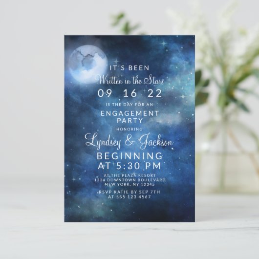 Lunar Sky Full Moon Celestie Engagement Party Einladung (Stehend Vorderseite)