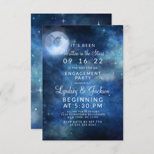 Lunar Sky Full Moon Celestie Engagement Party Einladung (Vorne/Hinten)