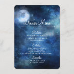 Lunar Sky Full Moon Celestie Galaxy Stars Abendess Menükarte<br><div class="desc">Lunar Sky Full Moon Celestial Galaxy Watercolor Design, mit nächtlichen Sternen, und glühender Moon Design auf einem luxuriösen Navy Blue, Bale Blue, und Hinweise auf lila Aquarellstruktur. Mit modernen Typografie-Script-Schriftart. Ein trendiges magisches Design - Personalisierte Tischmenüs für Hochzeitsessen im Empfang! ~ Karo mein Shop zu sehen, die gesamte Hochzeitssuite für...</div>