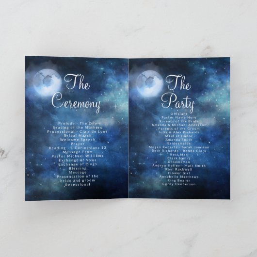 Lunar Sky Full Moon Celestie Wedding Zeremonie Programm (Innenseite)