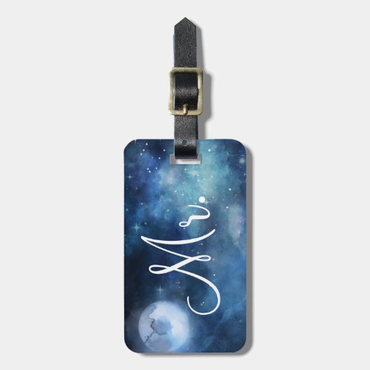 Lunar Sky Full Moon Custom Honeymoon Reisen Mr. Gepäckanhänger (Vorderseite vertikal)