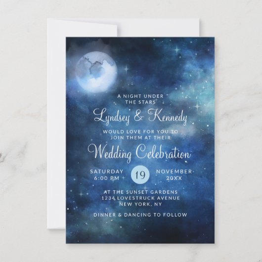 Lunar Sky Full Moon Night under the Stars Wedding Einladung (Vorderseite)