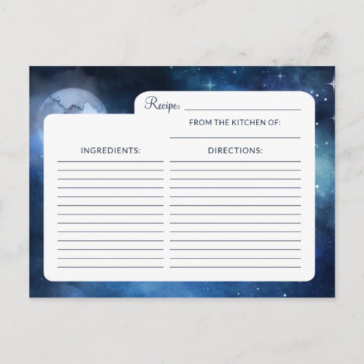 Lunar Sky Full Moon Stars Brie to be Recipe Card Ankündigungspostkarte (Rückseite)