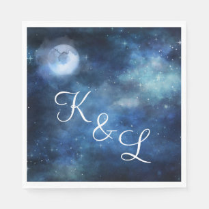Lunar Sky Full Moon Stars Hochzeit Mongram Dinner Serviette