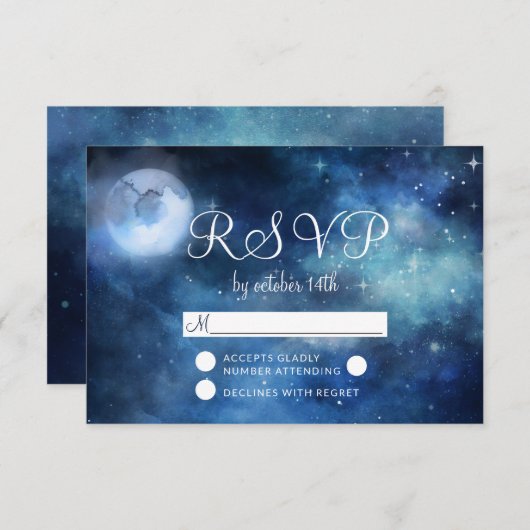 Lunar Sky Full Moon Stars Hochzeit RSVP Reaktion (Vorne/Hinten)