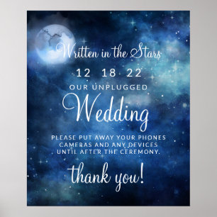 Lunar Sky Full Moon Unplugged Wedding Table Sign Poster
