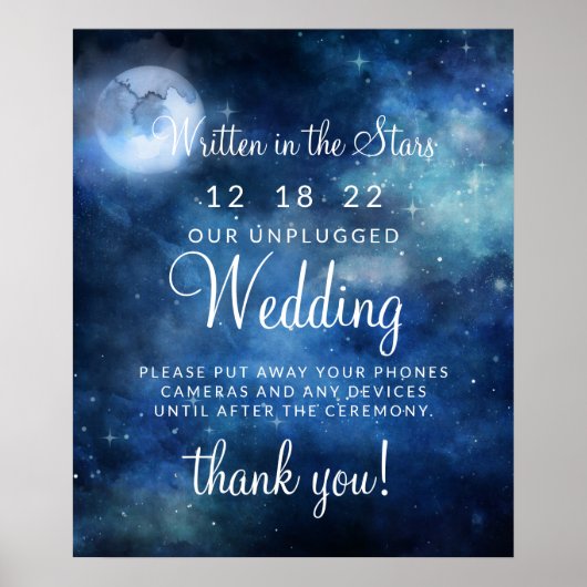Lunar Sky Full Moon Unplugged Wedding Table Sign Poster (Vorne)