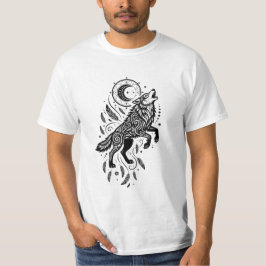 Lunar Spirit Wolf Mond und Federn T-Shirt