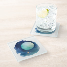 Lunar Whispers: Aquarellfarbene Nacht Glasuntersetzer