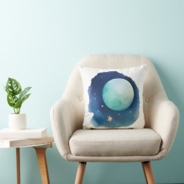 Lunar Whispers: Aquarellfarbene Nacht Kissen