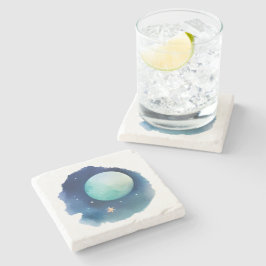 Lunar Whispers: Aquarellfarbene Nacht Steinuntersetzer