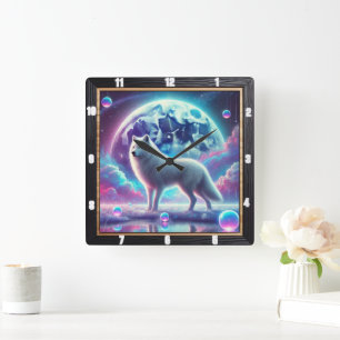 Lunar Wolf Dream Quadratische Wanduhr