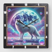 Lunar Wolf Dream Quadratische Wanduhr (Vorderseite)