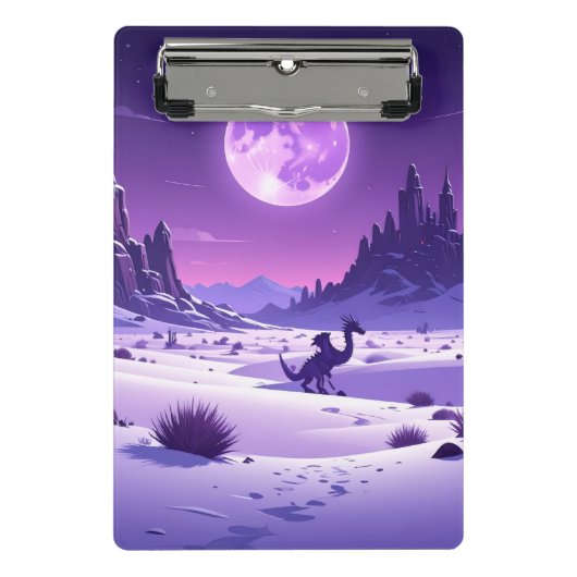 Lunar Wyrm – Purple Dragon Under the Moon Desk Mat Mini Klemmbrett (Vorderseite)