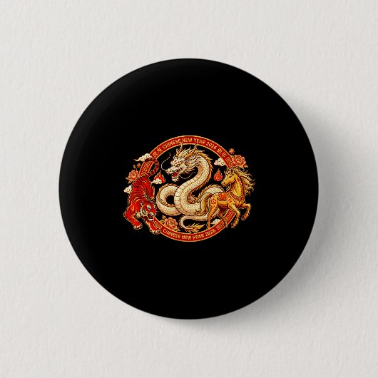 Lunar Zodiac Dragon Tiger Horse Harmony Chinese Ne Button (Vorderseite)