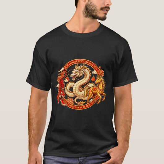 Lunar Zodiac Dragon Tiger Horse Harmony Chinese Ne T-Shirt (Vorderseite)