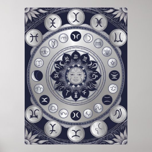 Lunar Zodiac Mandala - Moon Phases Astrologie Art Poster (Vorne)