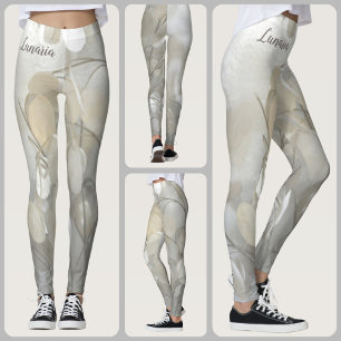 Lunaria Silber-Dollar Floral Weiß Chic Leggings