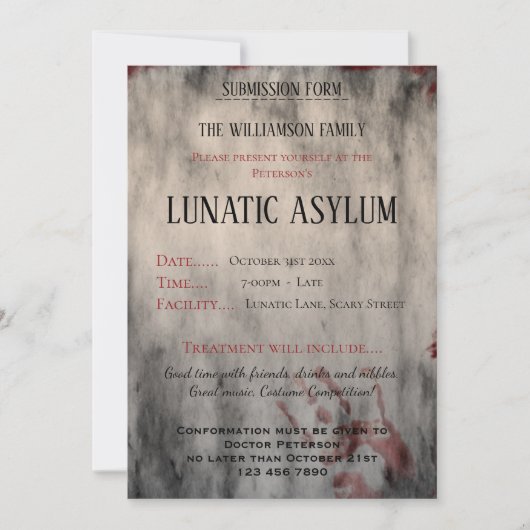 Lunatic Asylum Halloween Einladung (Vorderseite)