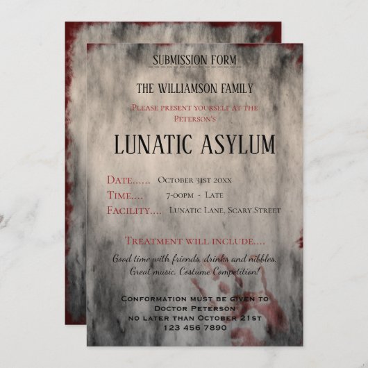Lunatic Asylum Halloween Einladung (Vorne/Hinten)