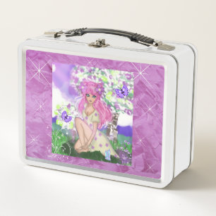 Lunch Box Trendy Young Girl mit rosa Haar