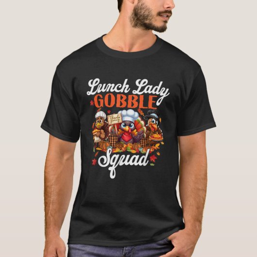 Lunch Lady Gobble Squad Türkei Pumpkin glücklich V T-Shirt (Vorderseite)
