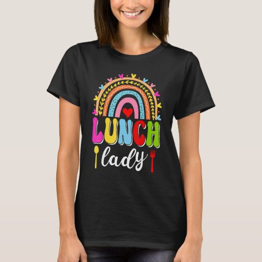 Lunch Lady Groovy Rainbow Lunch Lady Squad Back To T-Shirt (Vorderseite)