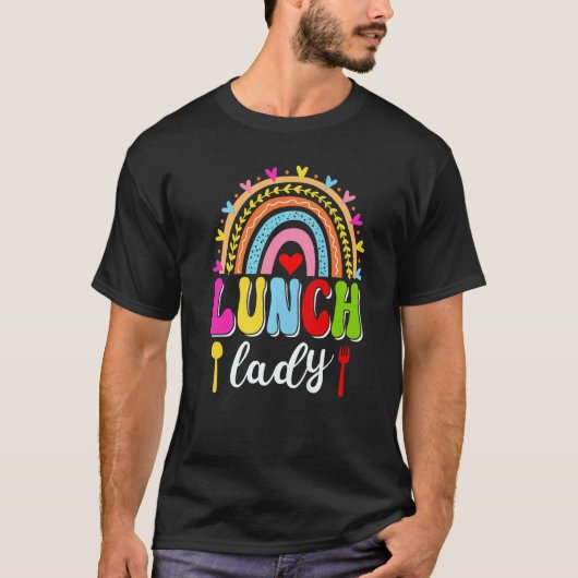 Lunch Lady Groovy Rainbow Lunch Lady Squad Back To T-Shirt (Vorderseite)