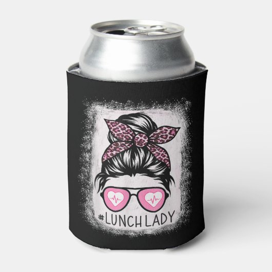 Lunch Lady Life Bleached Shirts Pink Leopard Messy Dosenkühler (Kanne Vorderseite)