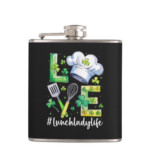 Lunch Lady Life Frohen St. Patrick's Day Flachmann (Vorderseite)