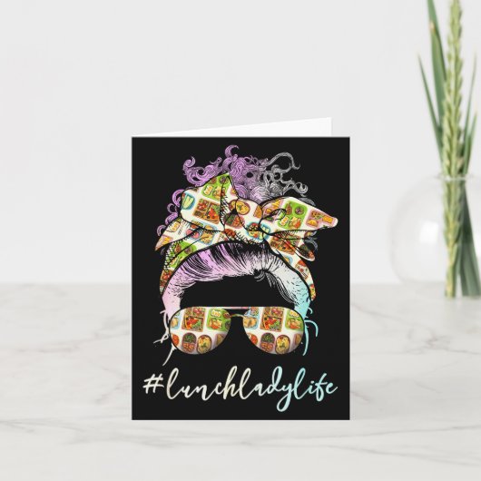Lunch Lady Messy Hair Woman Bun Lunch Lady Life Karte (Vorderseite)